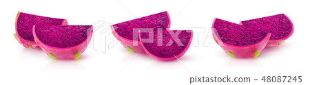 Collection of red fleshed dragon fruit pieces Collection of red fleshed dragon fruit pieces 48087245