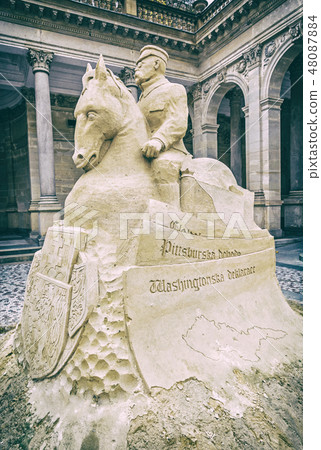 TGM Sand sculpture on Mill Colonnade, Karlovy Vary 48087884