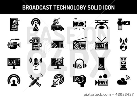 Broadcast technology solid icons set Broadcast technology solid icons set 48088457