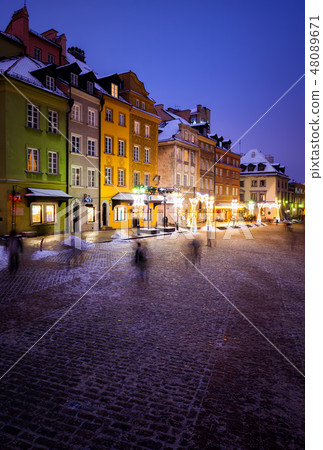 Old Town Houses in City of Warsaw at Night Old Town Houses in City of Warsaw at Night 48089671