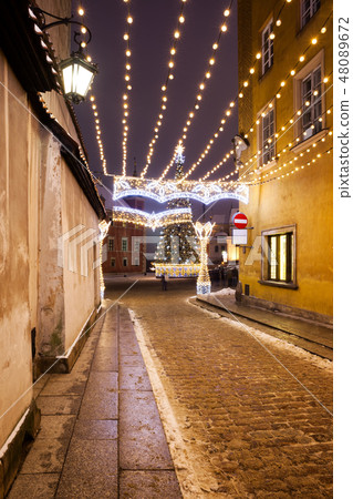 Holiday Lights Street Illumination in Warsaw Holiday Lights Street Illumination in Warsaw 48089672