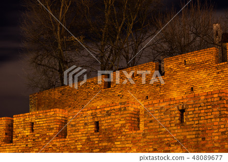 City Walls of Warsaw Old Town at Night 48089677