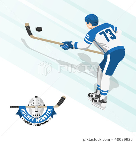 Ice hockey player in a white blue uniform Ice hockey player in a white blue uniform 48089923