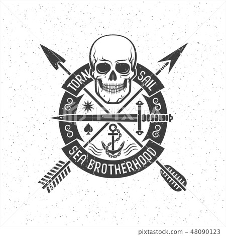 Hipster retro logo with a pirate skull 48090123