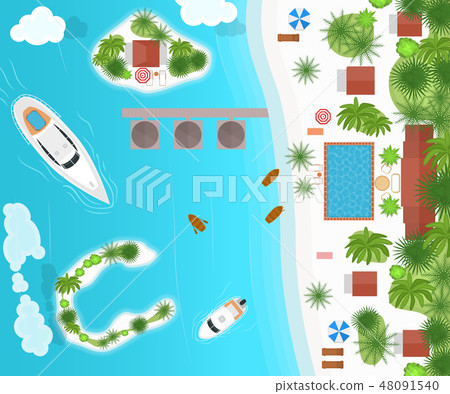 Cartoon Summer Cruise Vacation Concept Card Poster. Vector 48091540