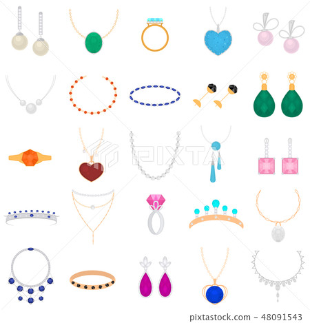 Cartoon Color Different Type Jewelry Set. Vector 48091543