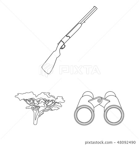 African Safari outline icons in set collection for design. Trophies and equipment for Safari vector 48092490