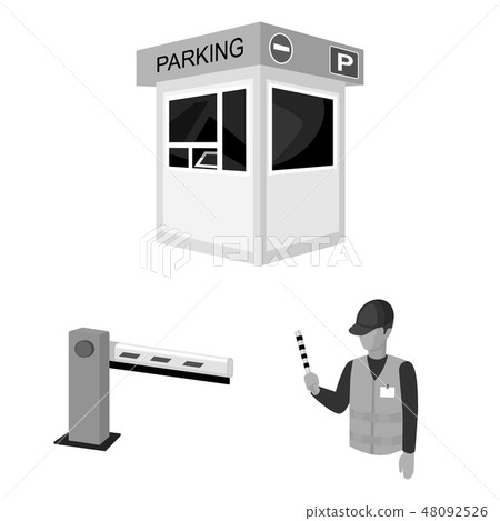 Parking for cars monochrome icons in set collection for design. Equipment and service vector symbol Parking for cars monochrome icons in set collection for design. Equipment and service vector symbol 48092526