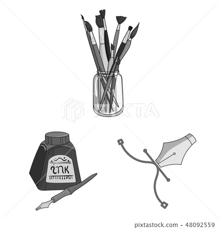 Painter and drawing monochrome icons in set collection for design. Artistic accessories vector Painter and drawing monochrome icons in set collection for design. Artistic accessories vector 48092559