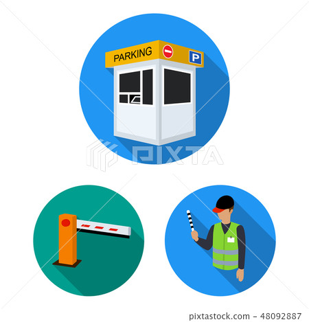 Parking for cars flat icons in set collection for design. Equipment and service vector symbol stock 48092887
