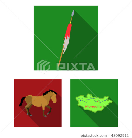 Country Mongolia flat icons in set collection for design.Territory and landmark vector symbol stock Country Mongolia flat icons in set collection for design.Territory and landmark vector symbol stock 48092911
