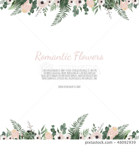 Vector floral design card. Greeting, postcard wedding invite template. Elegant frame with rose and 48092939