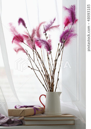 Fastelavn decorations on a window sill Fastelavn decorations on a window sill 48093185