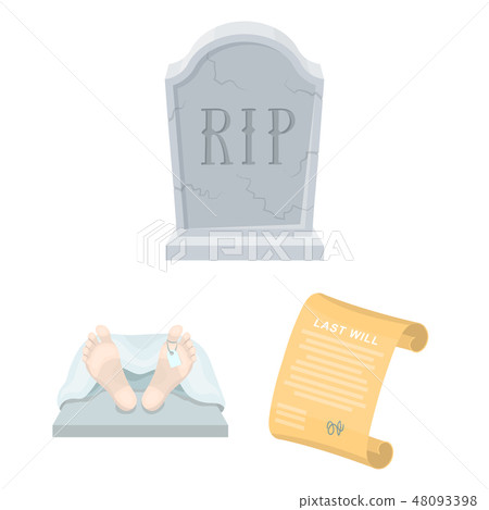 Funeral ceremony cartoon icons in set collection for design. Funerals and Attributes vector symbol Funeral ceremony cartoon icons in set collection for design. Funerals and Attributes vector symbol 48093398
