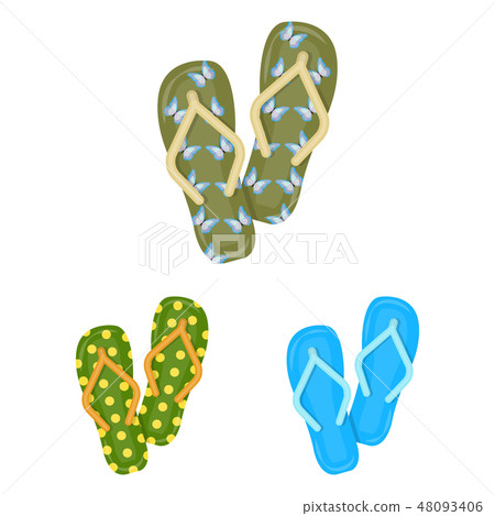 Flip-flops cartoon icons in set collection for design. Beach shoes vector symbol stock web Flip-flops cartoon icons in set collection for design. Beach shoes vector symbol stock web 48093406