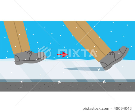 Slide on frozen road where snow was piled up 48094043