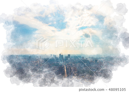 雨後的東京水彩風格 48095105