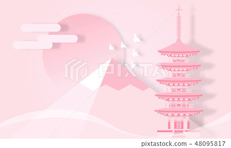 Muroji Temple Five-storied pagoda Nara prefecture paper craft style 48095817