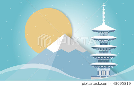 Muroji Temple Five-storied pagoda Nara prefecture paper craft style Muroji Temple Five-storied pagoda Nara prefecture paper craft style 48095819