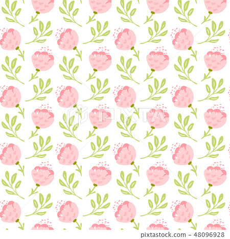 Vector seamless pattern with flat flower bouquet and leaves. Cute floral background for your design Vector seamless pattern with flat flower bouquet and leaves. Cute floral background for your design 48096928