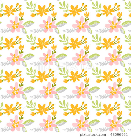 Vector seamless pattern with flat flower bouquet and leaves. Cute floral background for your design Vector seamless pattern with flat flower bouquet and leaves. Cute floral background for your design 48096931