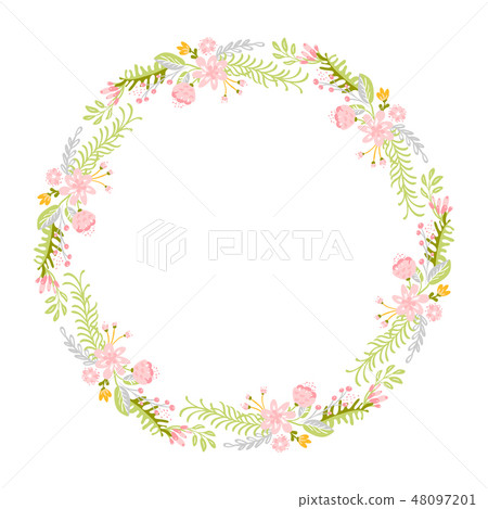 Spring flower herbs wreath. Flat abstract Vector garden frame, woman day romantic holiday, wedding 48097201