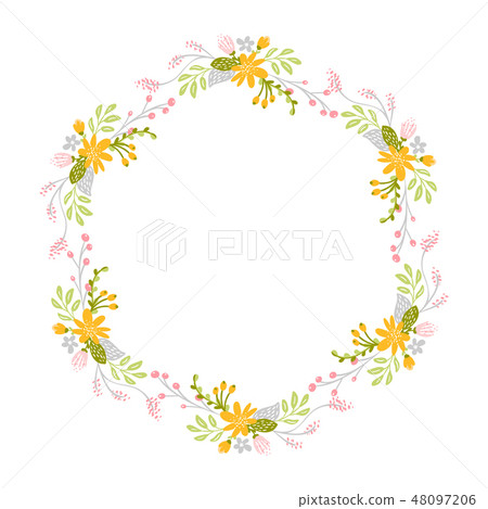 Spring flower herbs wreath. Flat abstract Vector garden frame, woman day romantic holiday, wedding 48097206