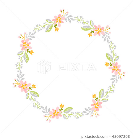 Spring flower herbs wreath. Flat abstract Vector garden frame, woman day romantic holiday, wedding 48097208