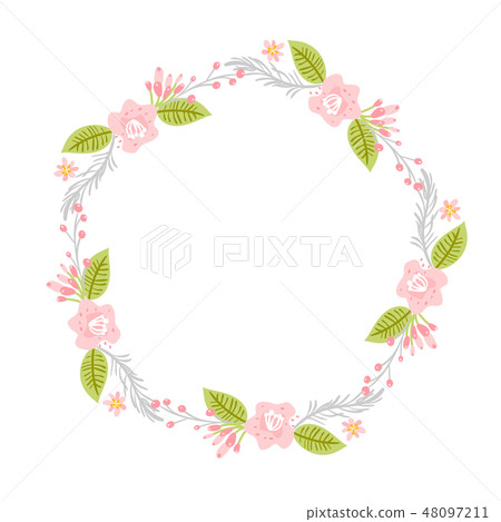 Spring flower herbs wreath. Flat abstract Vector garden frame, woman day romantic holiday, wedding 48097211
