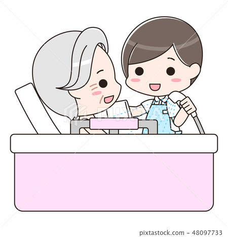 Bathing assistance senior male and male caregiver 48097733