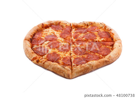 Pizza Pepperoni Heart shape with mozzarella cheese Pizza Pepperoni Heart shape with mozzarella cheese 48100738