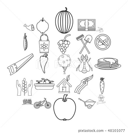Cultivator icons set, outline style Cultivator icons set, outline style 48101077