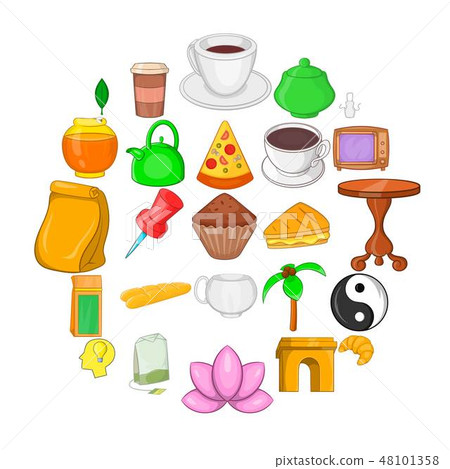 Coffee colored icons set, cartoon style 48101358