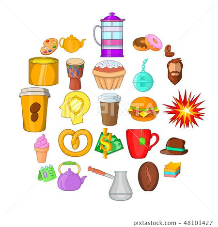 Collecting coffee icons set, cartoon style 48101427