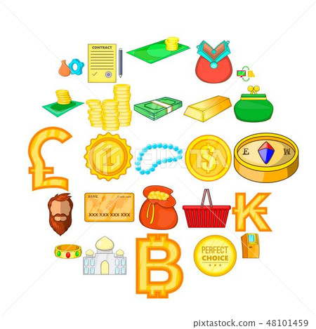 Money bond icons set, cartoon style 48101459