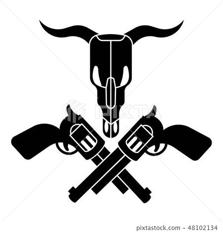 Cow skull cross revolver icon, simple style Cow skull cross revolver icon, simple style 48102134