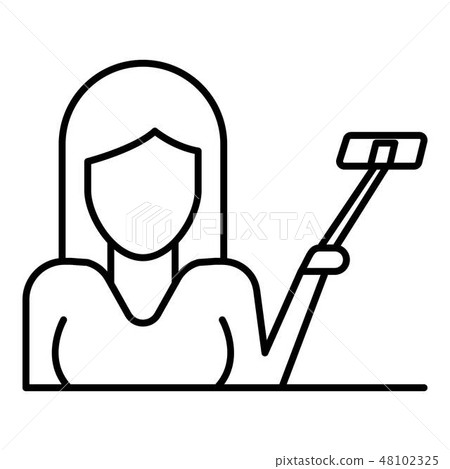 Woman up selfie stick icon, outline style Woman up selfie stick icon, outline style 48102325