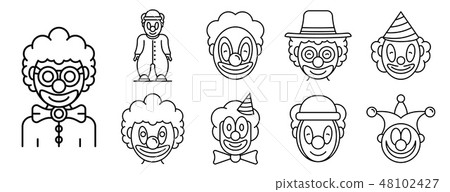 Clown icons set, outline style 48102427