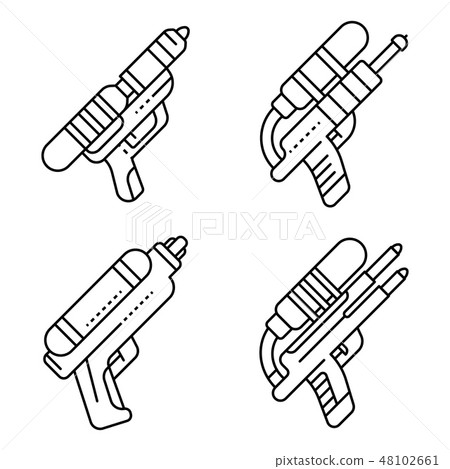 Squirt gun icons set, outline style 48102661
