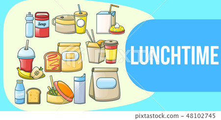 Lunchtime concept banner, cartoon style 48102745