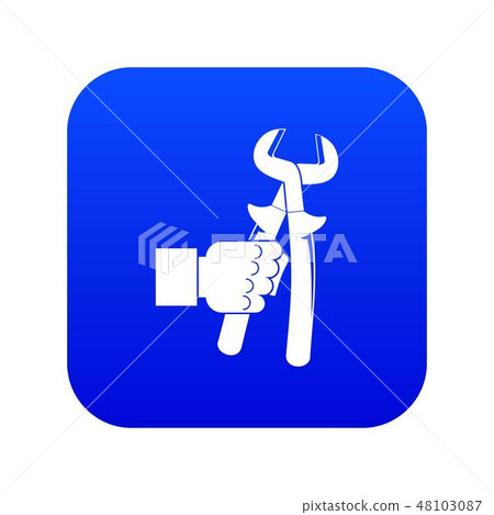 Hand holdimg calipers icon digital blue 48103087