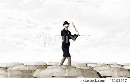 Woman play baseball Woman play baseball 48103357