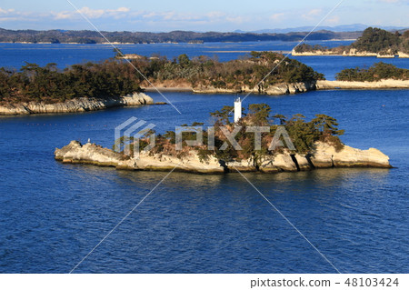 Matsushima Bay views Jizo island lighthouse from Mt. 48103424