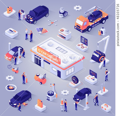 Car Service Isometric Projection Vector Icons Set Car Service Isometric Projection Vector Icons Set 48103716