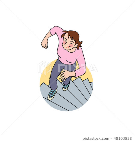 A woman running up the stairs 48103838
