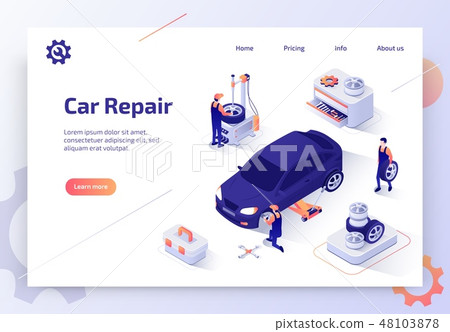 Car Repair Shop Isometric Vector Web Banner Car Repair Shop Isometric Vector Web Banner 48103878