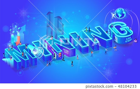 Vector 3d Neon Isometric Word Mining, City People Vector 3d Neon Isometric Word Mining, City People 48104233