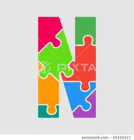 Color jigsaw font vector puzzle pieces letter M. 48104321