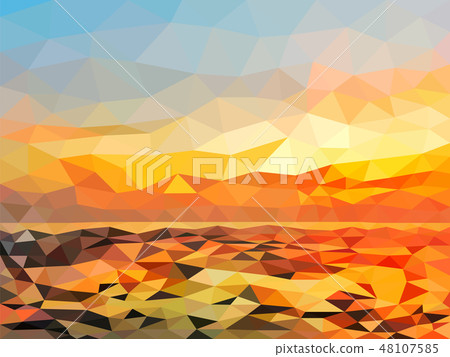 Orange twilight beach on polygon design. Orange twilight beach on polygon design. 48107585