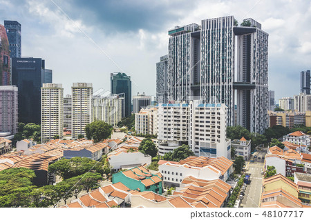 Shophouses aerial view Singapore Tanjong Pagar 48107717